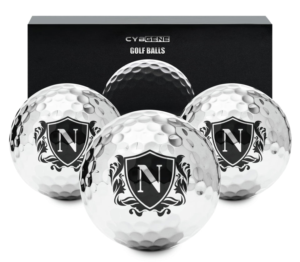 CybGene silver golf ball front design highlights premium style on the course.