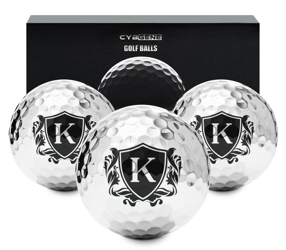 CybGene silver golf ball front view with radiant finish for stylish play