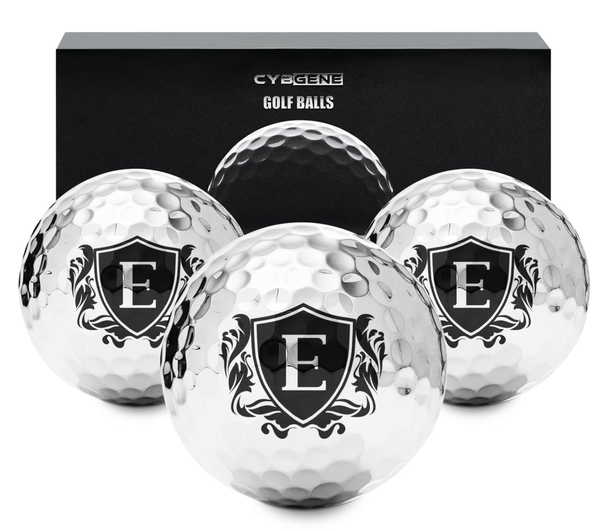 CybGene silver golf ball front view highlighting radiant finish and premium feel