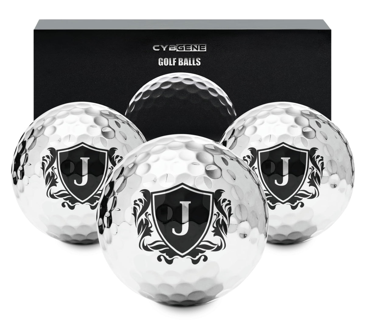 CybGene silver golf ball on course with premium electroplated finish for a bold look