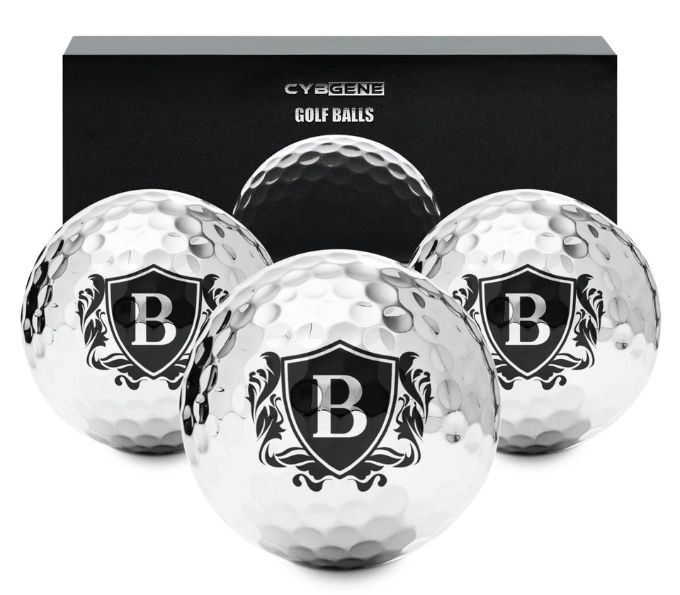 CybGene silver golf balls closeup design with radiant finish for premium on-course style