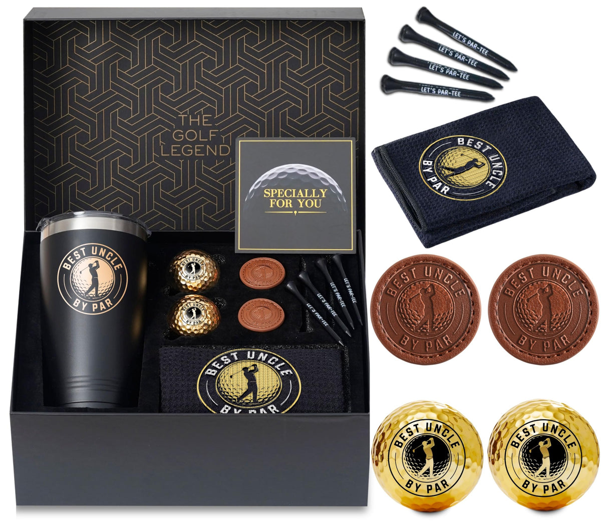 CybGene Uncle 20oz tumbler with black finish and gold monogram for on-the-go hydration.