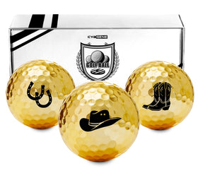 CybGene Western gold-pattern golf ball close-up with premium design.