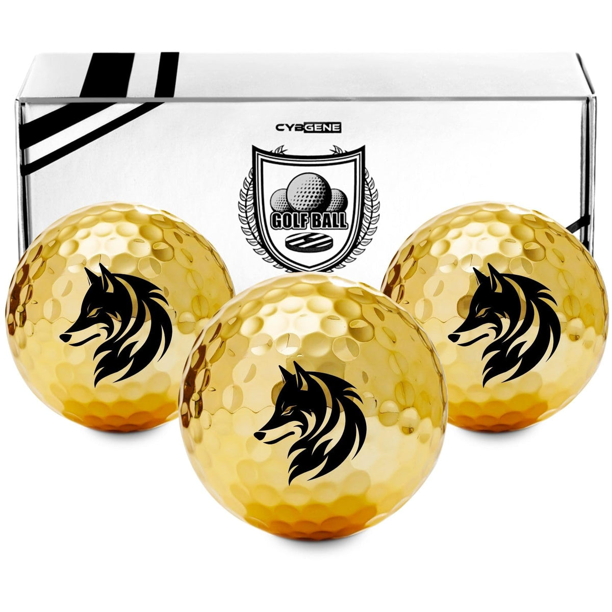 CybGene Wolf Gifts golf ball design 1 with bold wolf motif for golf lovers