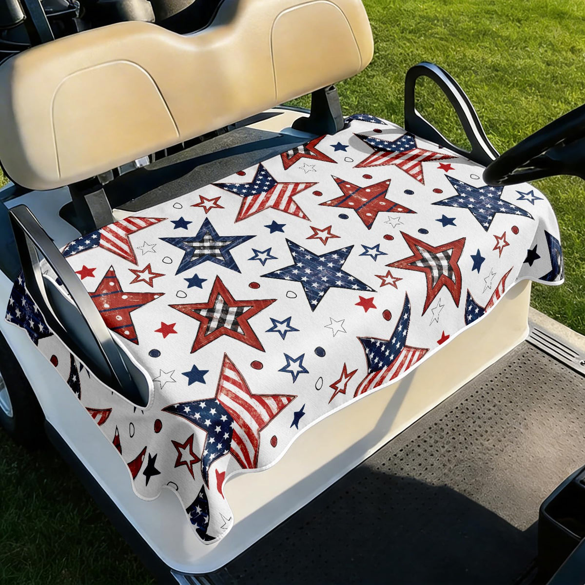 Cylanta American flag seat cover in microfiber offers universal fit and anti-slip comfort.