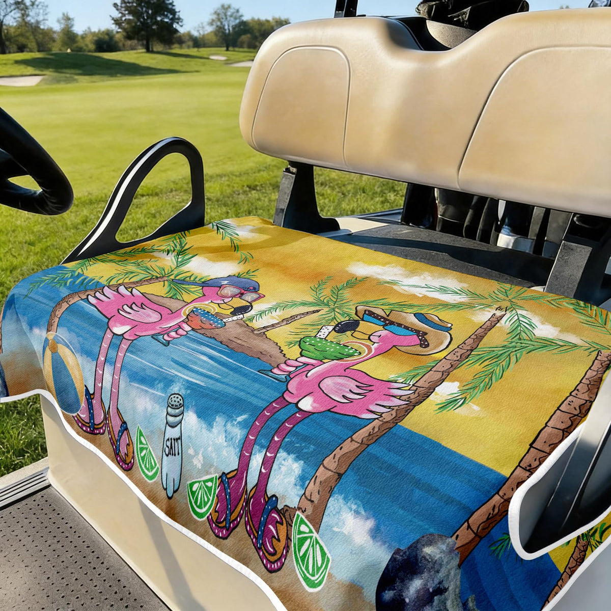 Cylanta flamingo design seat cover as a playful gift for golfers on vacation