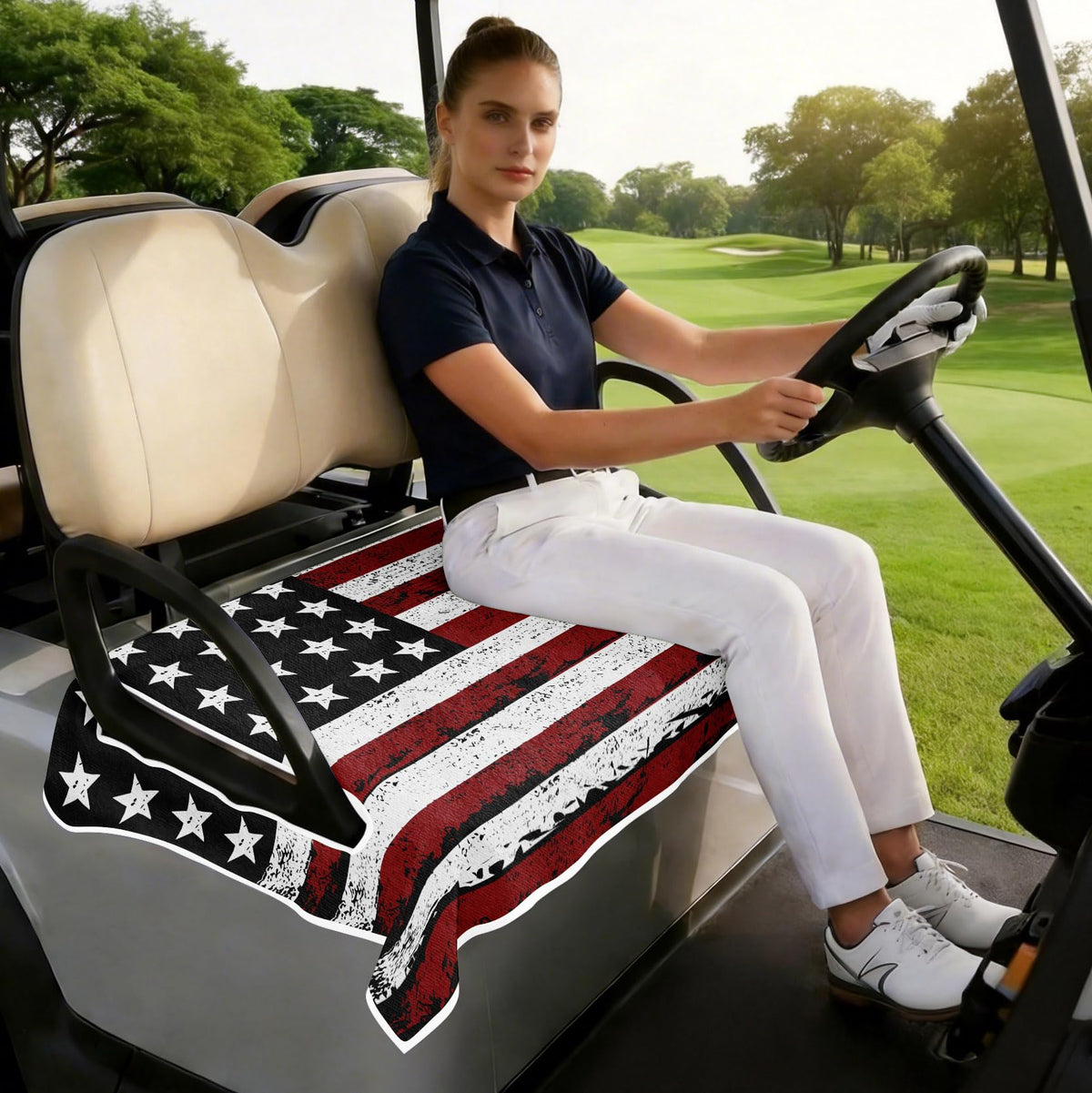 Cylanta easy install seat cover with armrest holes fits Yamaha EZGO and more.