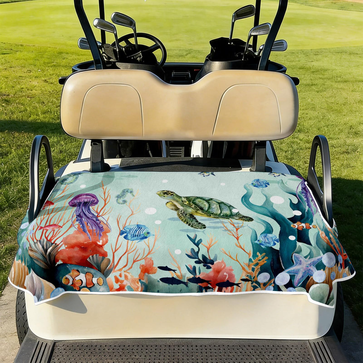 Cylanta gift-ready marine-life seat cover enhances tee times.