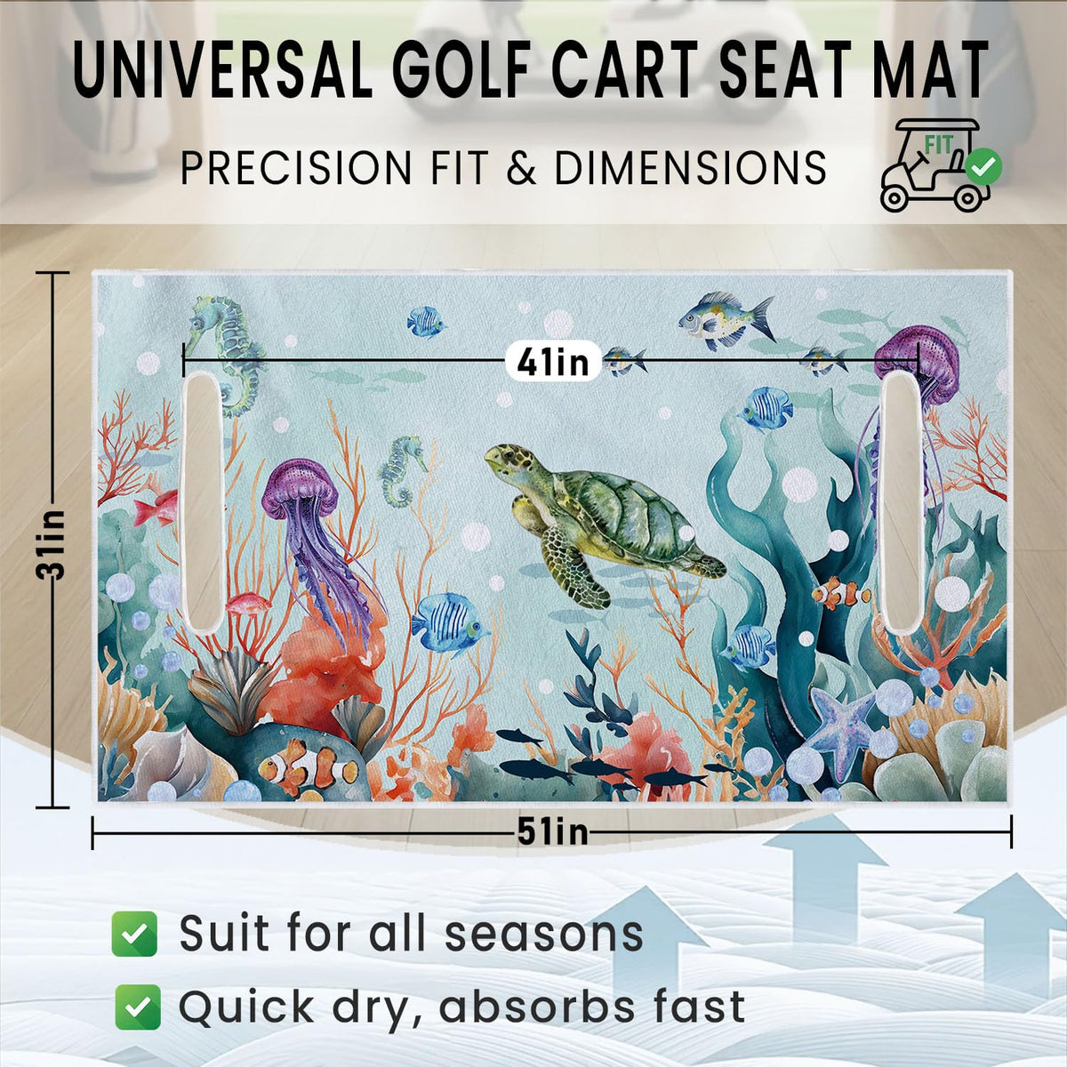 Cylanta marine-life anti-slip seat cover keeps two-seat carts secure.