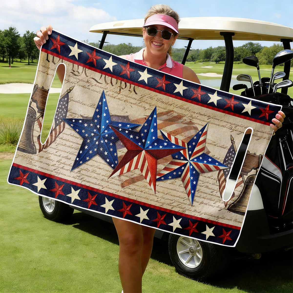 Cylanta patriotic stars seat towel blanket for two-seat carts.