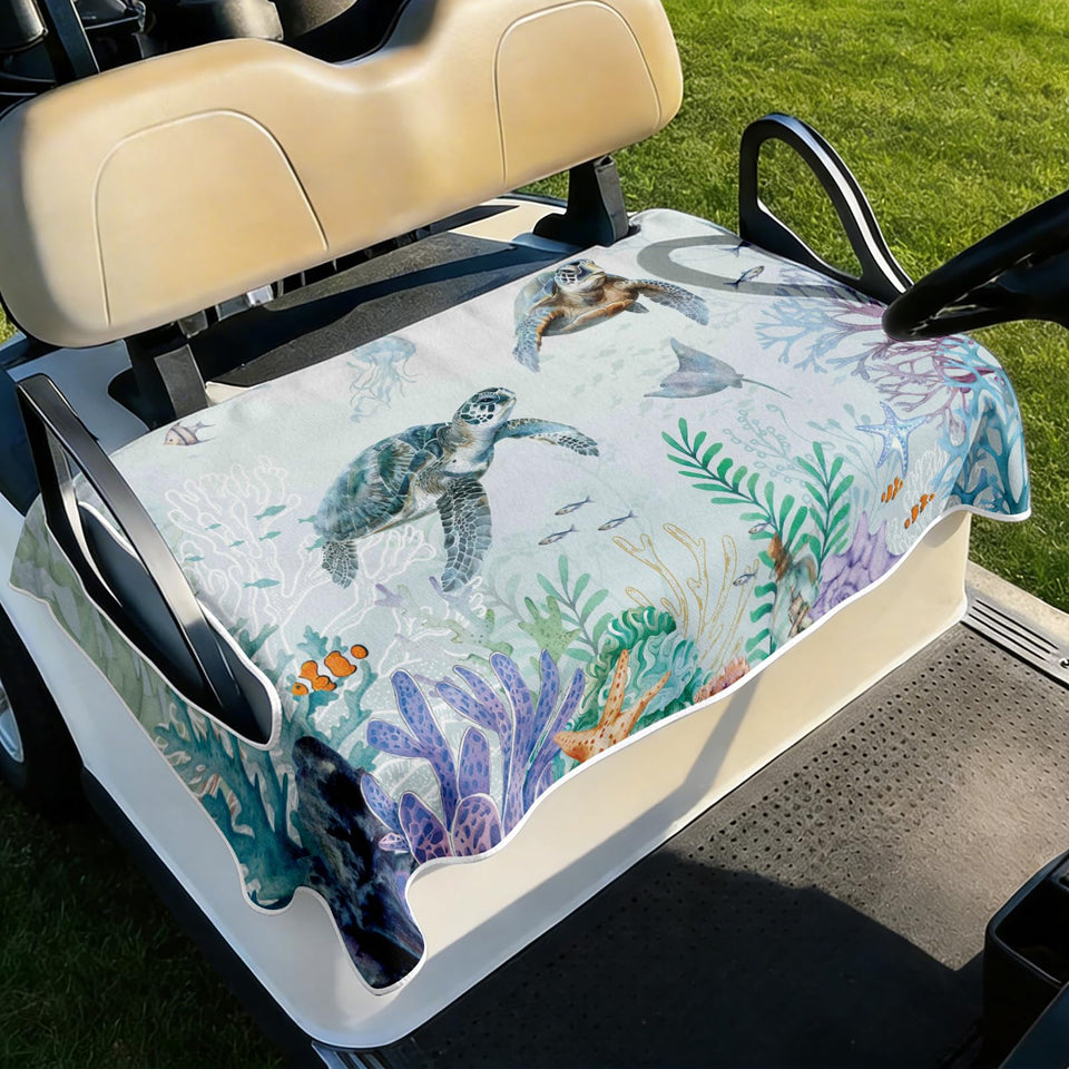 Cylanta Sea Turtle cart seat cover featuring sea life for protection and coastal style.
