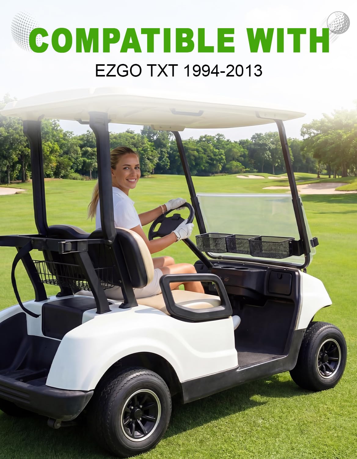CYOOYC black mesh tray blends with golf cart interiors for a tidy look.