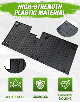 CYOOYC full-coverage rubber floor liner shields cart interior from dirt.