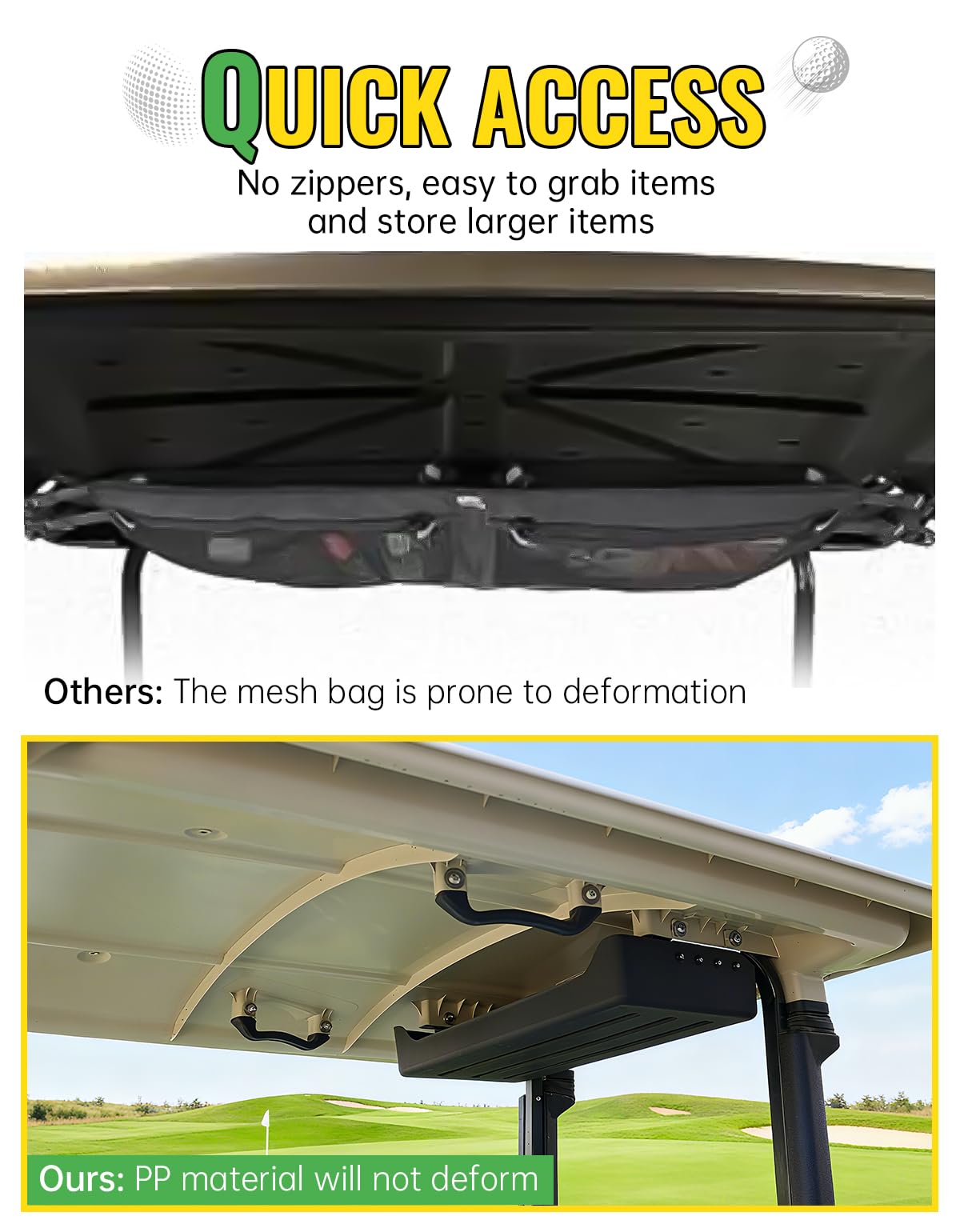 CYOOYC front overhead tray close-up highlights durable PP construction and metal brackets.