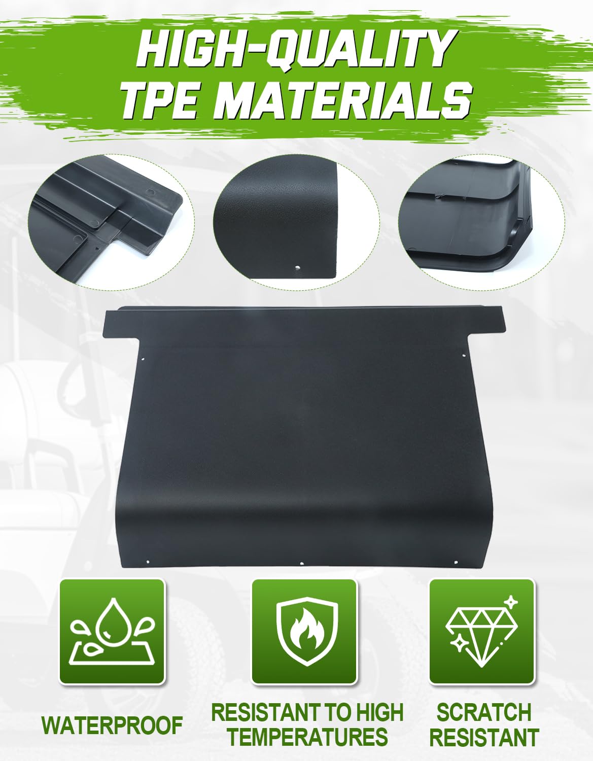 CYOOYC rugged black plastic finish on EZGO panel resists heat and sun