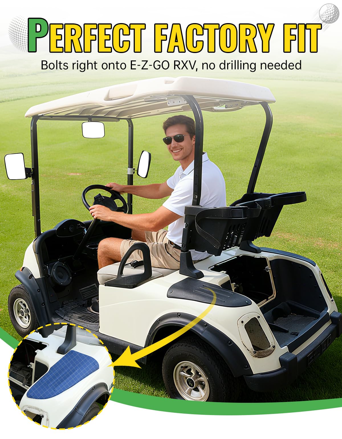 CYOOYC scuff guard on passenger-side EZGO RXV 2008–2015 guards against wear