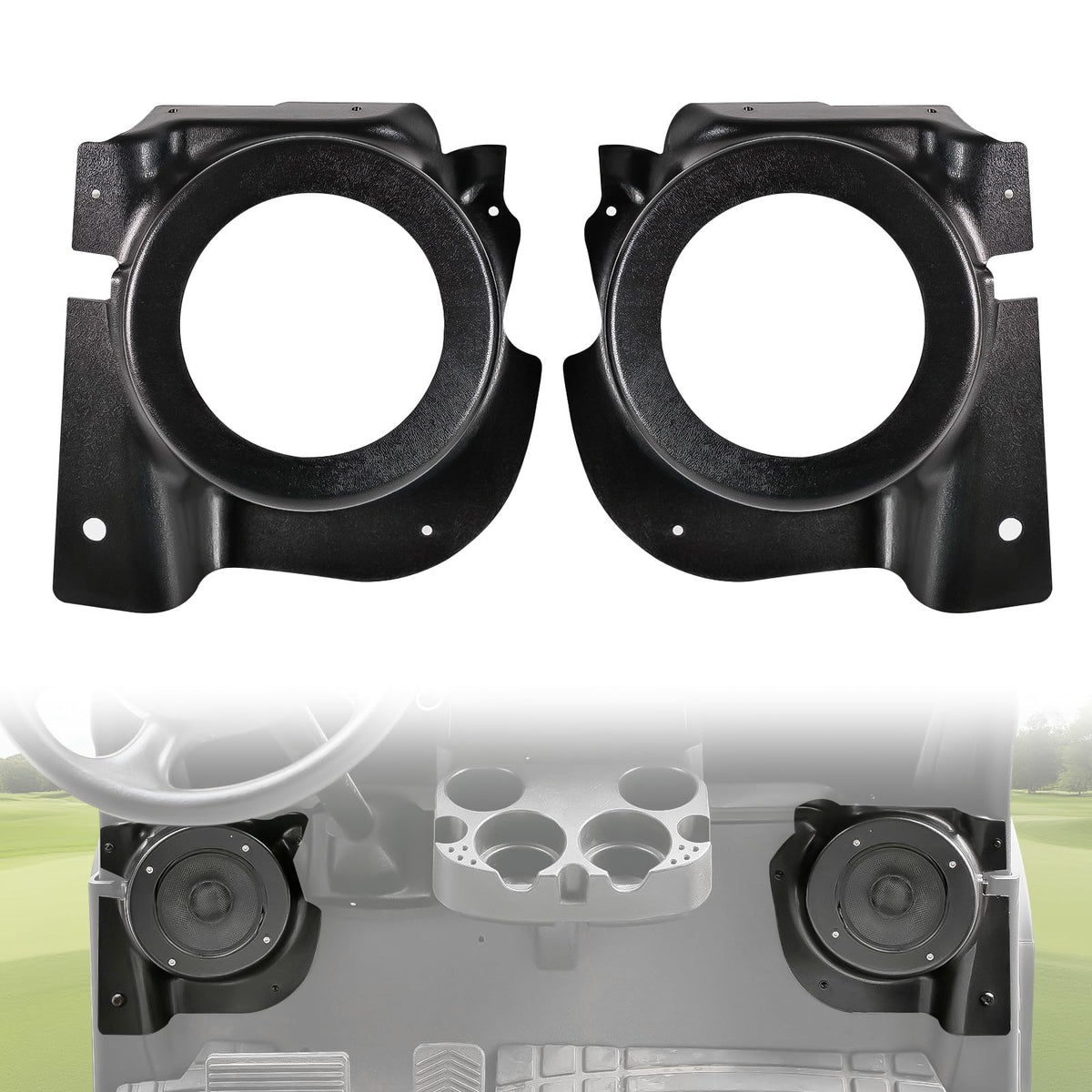 CYOOYC under-dash kick speaker pod on EZGO RXV with secure 6.5-inch mounting