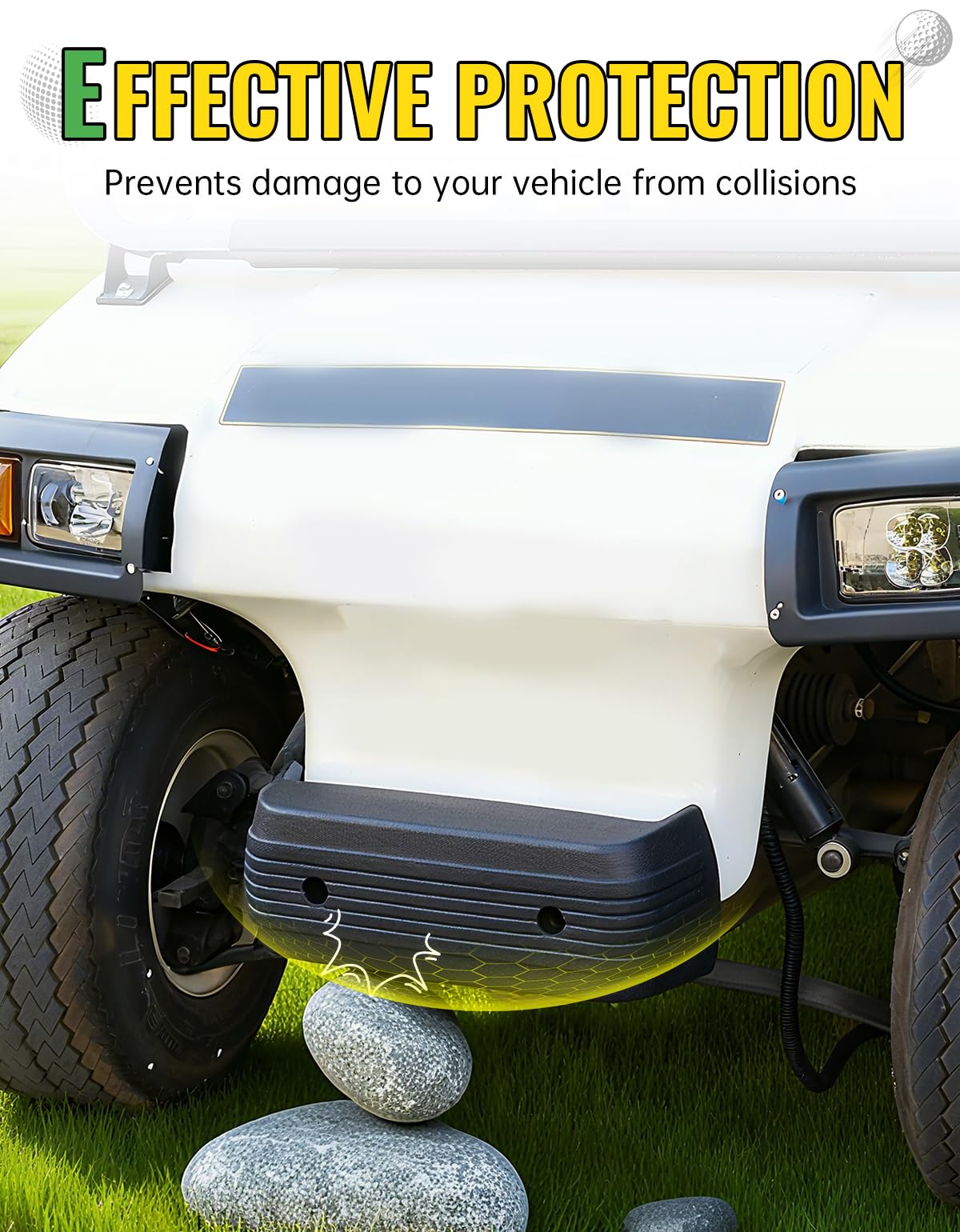 Durable PP plastic bumper resists wear and weather for daily golf-cart use.