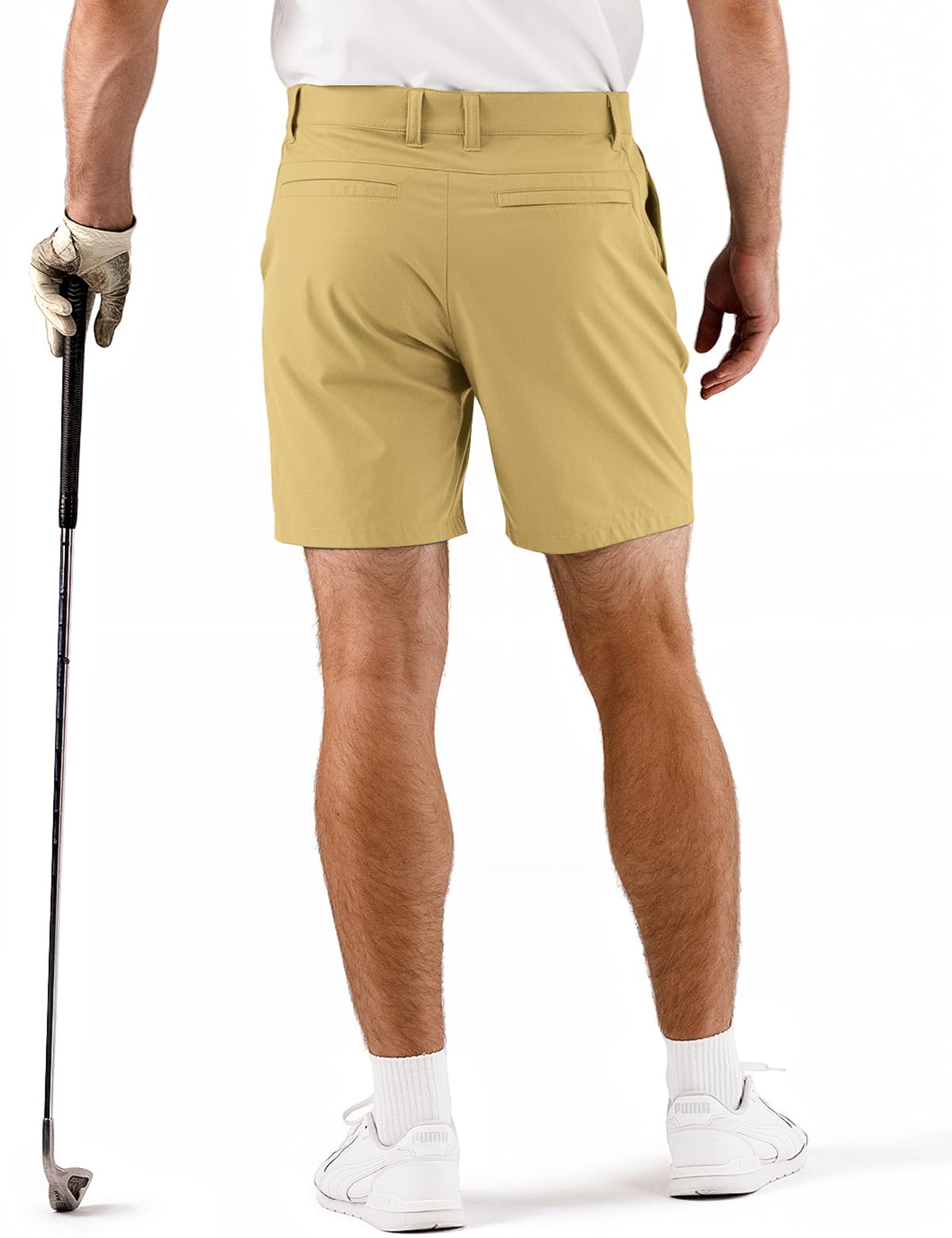 Dababell men's golf shorts waistband close-up showing elastic, stable fit.