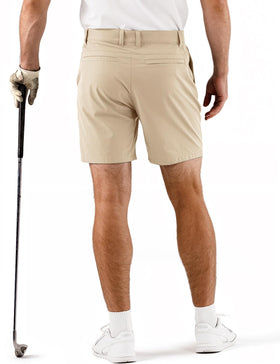 Dababell shorts flat-front design for a sleek on-course look.