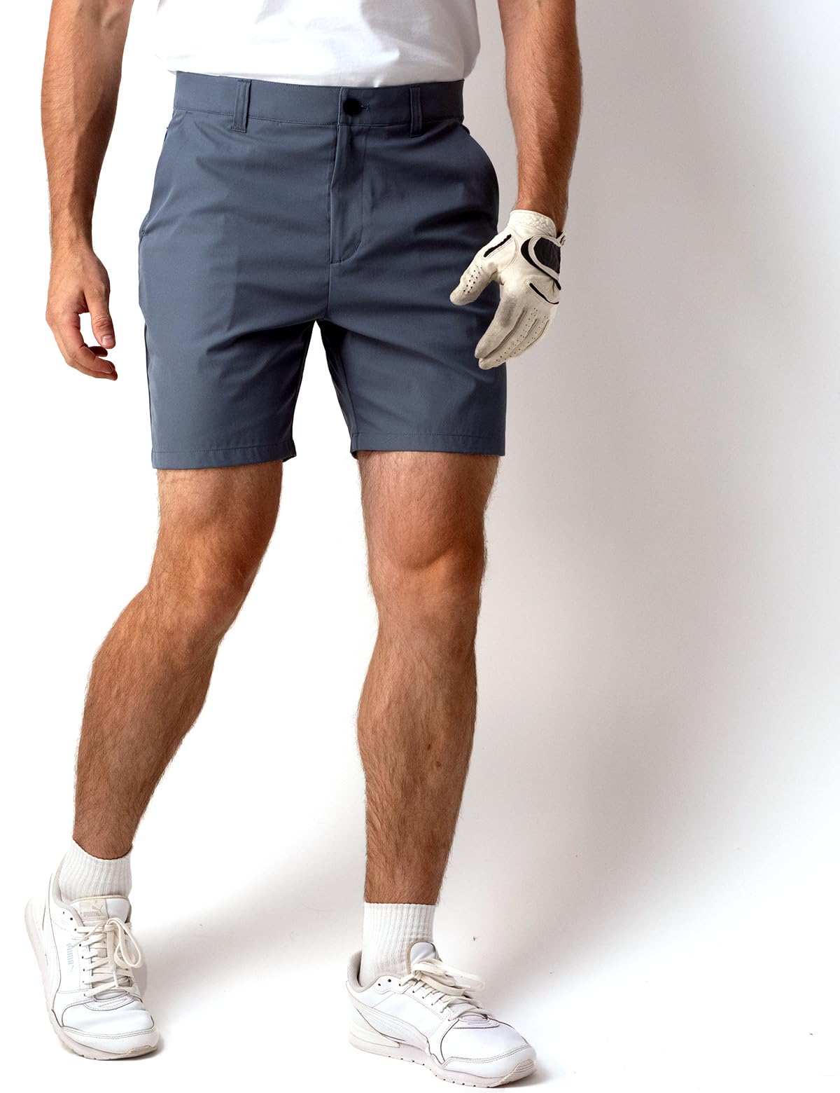 Dababell slate blue golf shorts with stretch fabric for smooth swings.