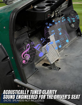 Dacalo front kick-panel mount keeps dashboard clean with space-saving design.