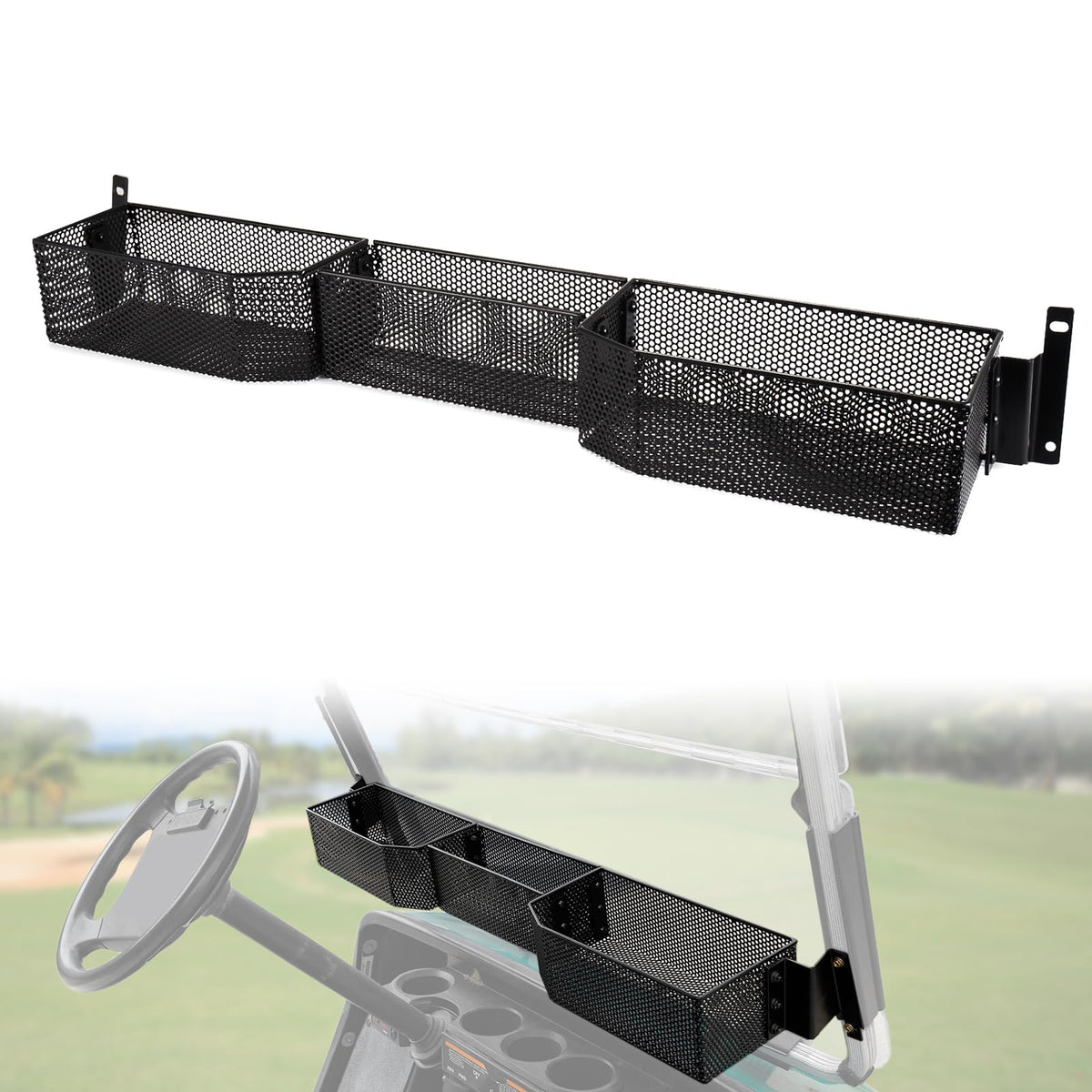Dacalo inner front storage basket on Yamaha G14-G22 dash keeps gear organized during rides.