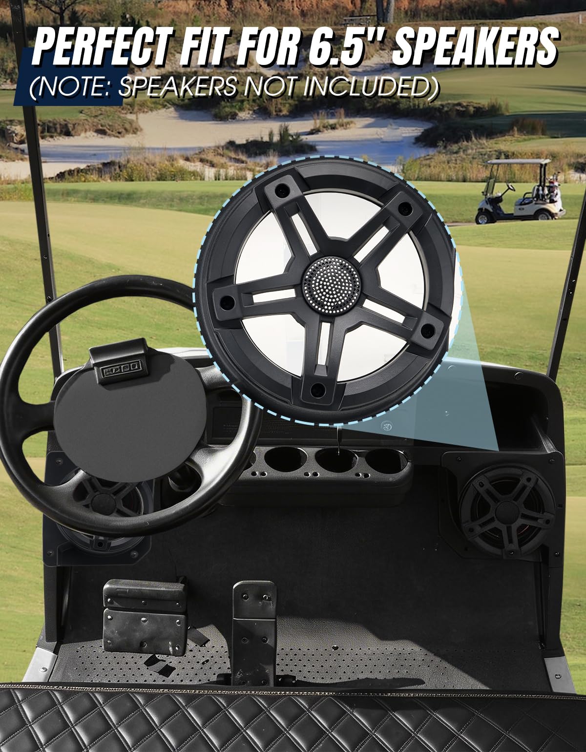 Dacalo rugged PP plastic bracket provides vibration resistance on rough golf cart drives.