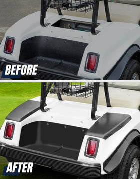 Dacalo rear passenger-side scuff guard on Club Car DS shields against scratches.