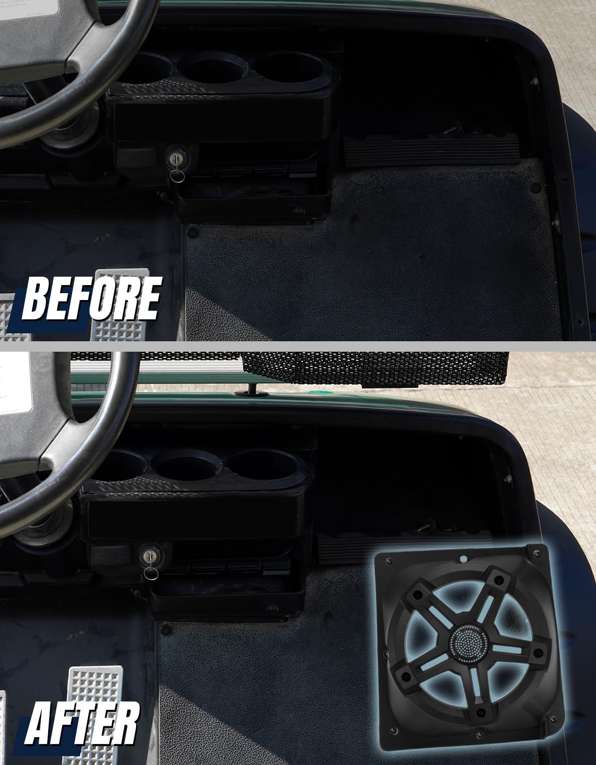 Dacalo under-dash right pod for Yamaha G14 provides balanced, immersive sound upgrade.