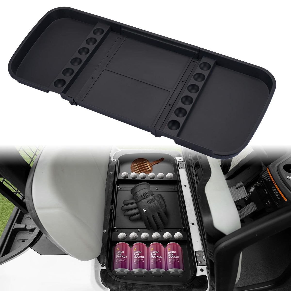 Dacalo under-seat tray installed in Yamaha G29 for organized storage.
