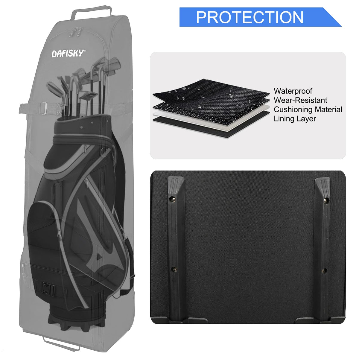 DAFISKY travel bag with adjustable support rod shields clubs during transit