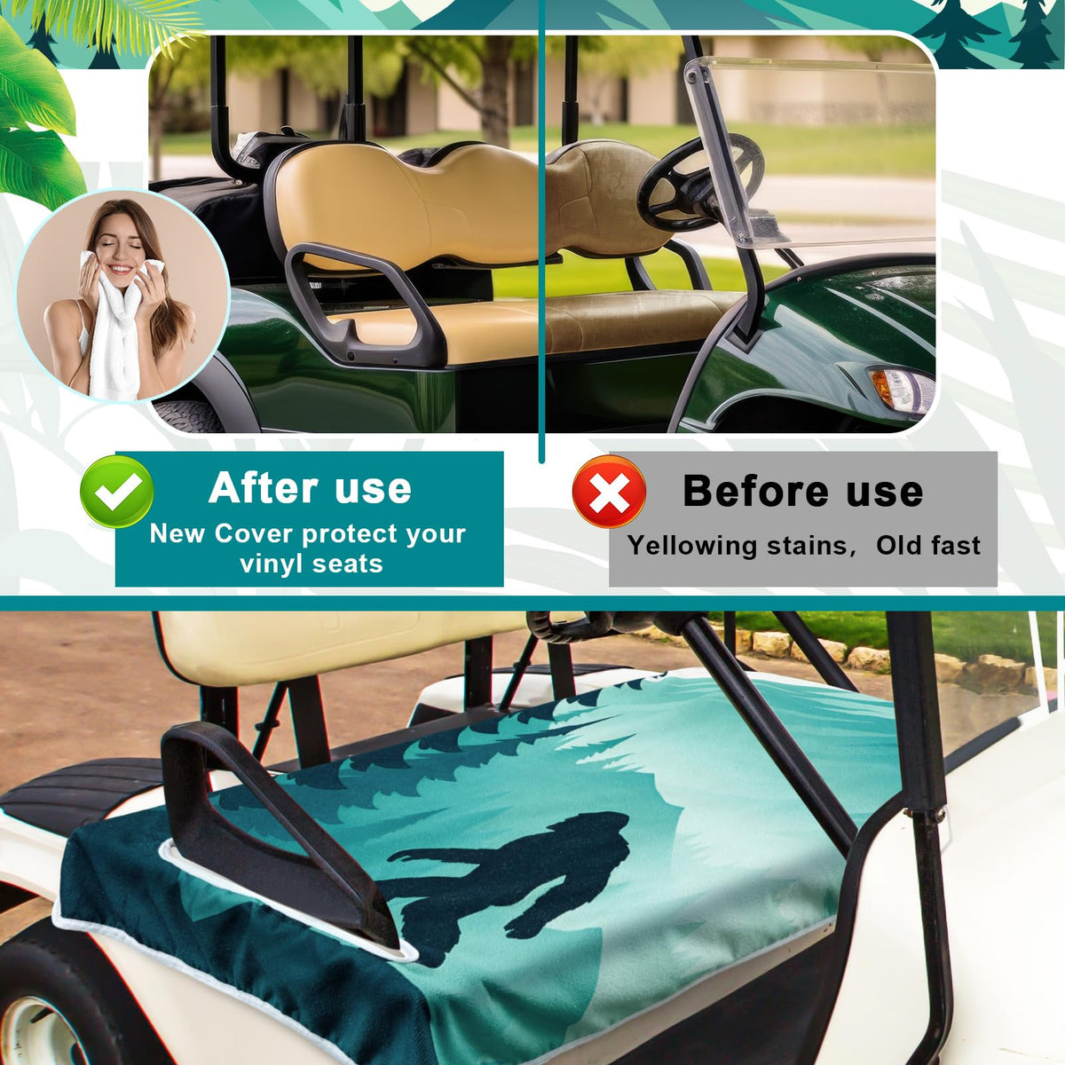 DaisyInner easy-install microfiber seat cover on a golf cart.
