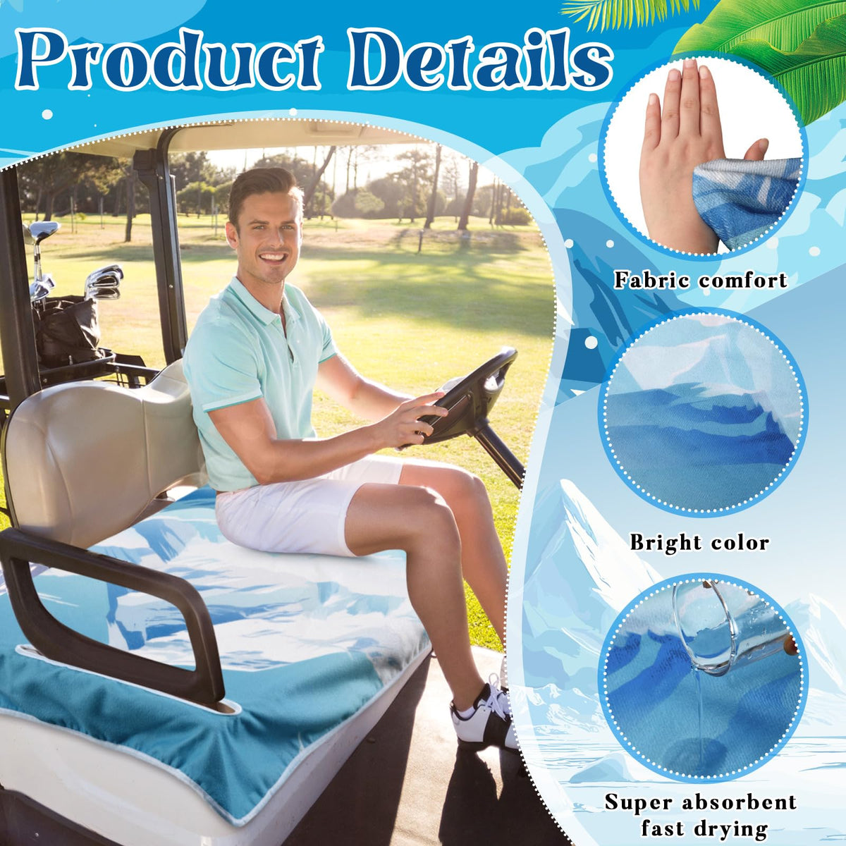 DaisyInner snowy mountain seat cover shows 51 by 31 inch coverage.