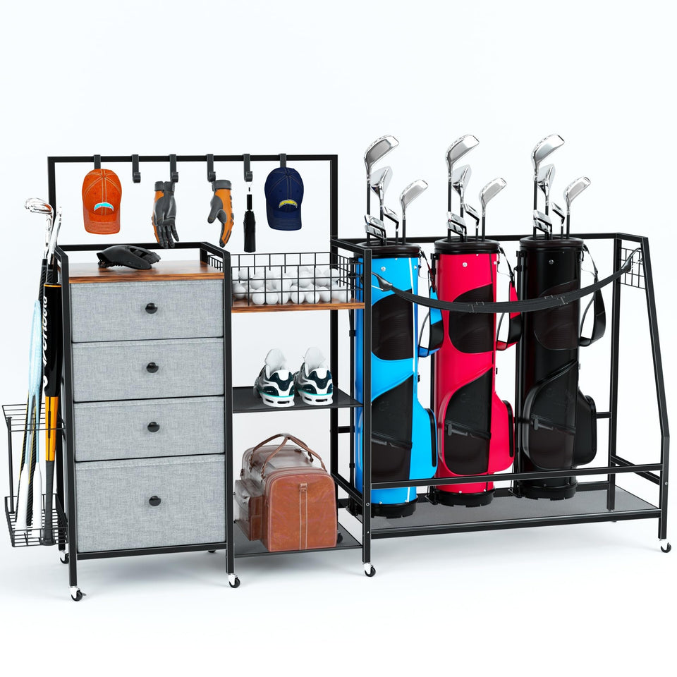 DALEMHOME golf bag storage rack assembled for sturdy garage organization and easy access