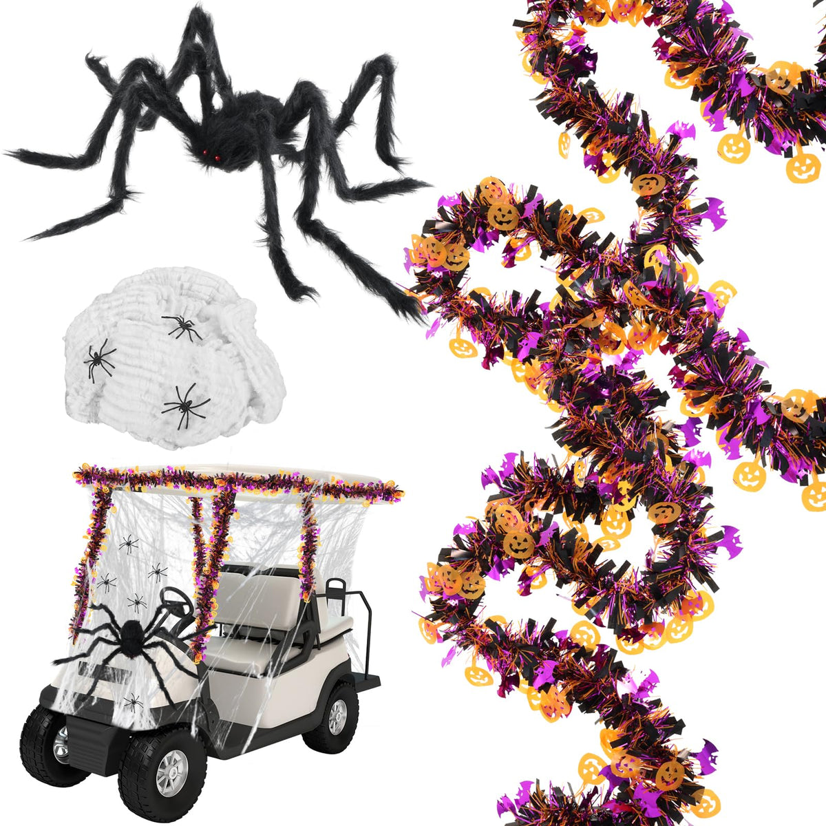 DANHMAO purple yellow streamers for golf carts add vivid Halloween color.