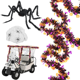 DANHMAO purple yellow streamers for golf carts add vivid Halloween color.
