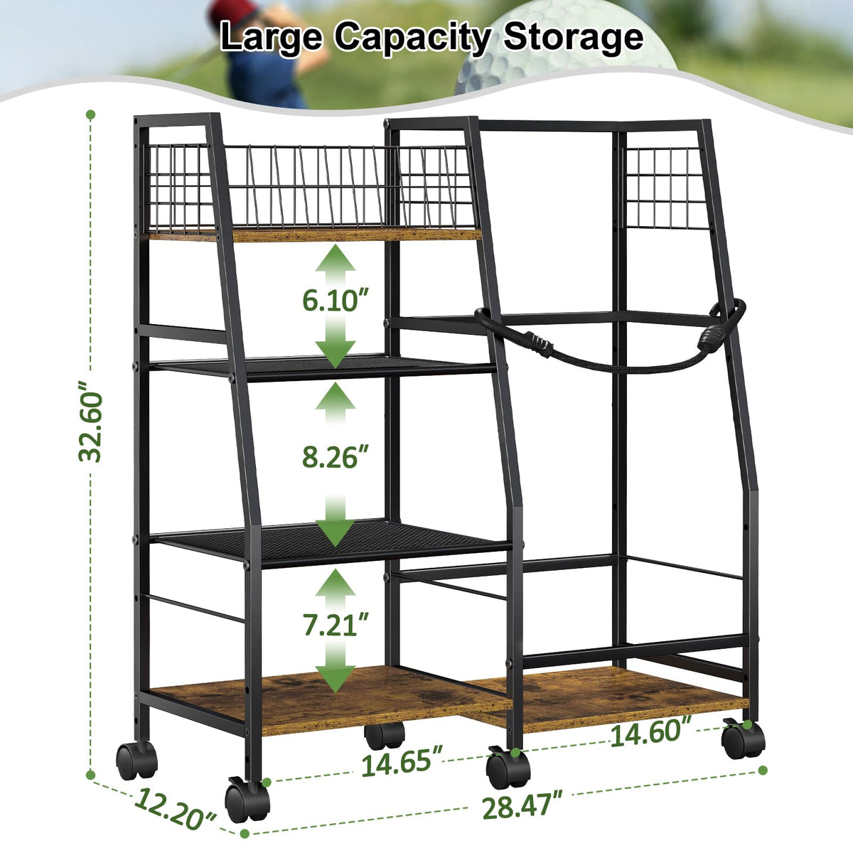 DAOUTIME golf bag rack assembly guide with labeled parts