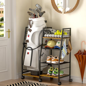 DAOUTIME golf bag rack front view with wheels for easy mobility