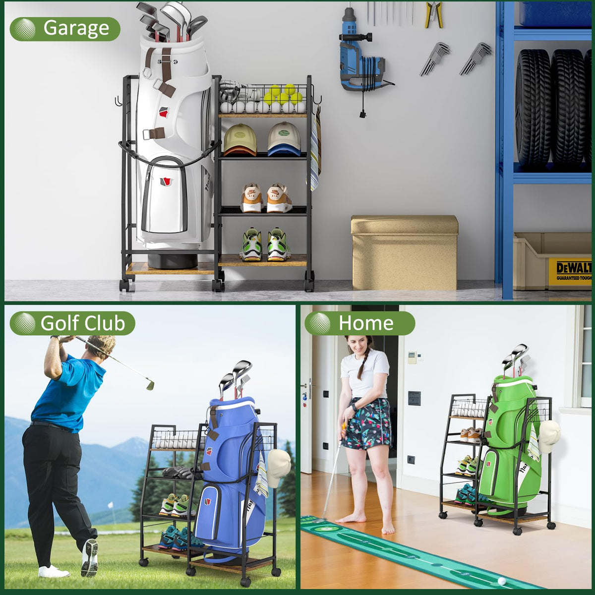 DAOUTIME golf bag rack garage corner setup saves space