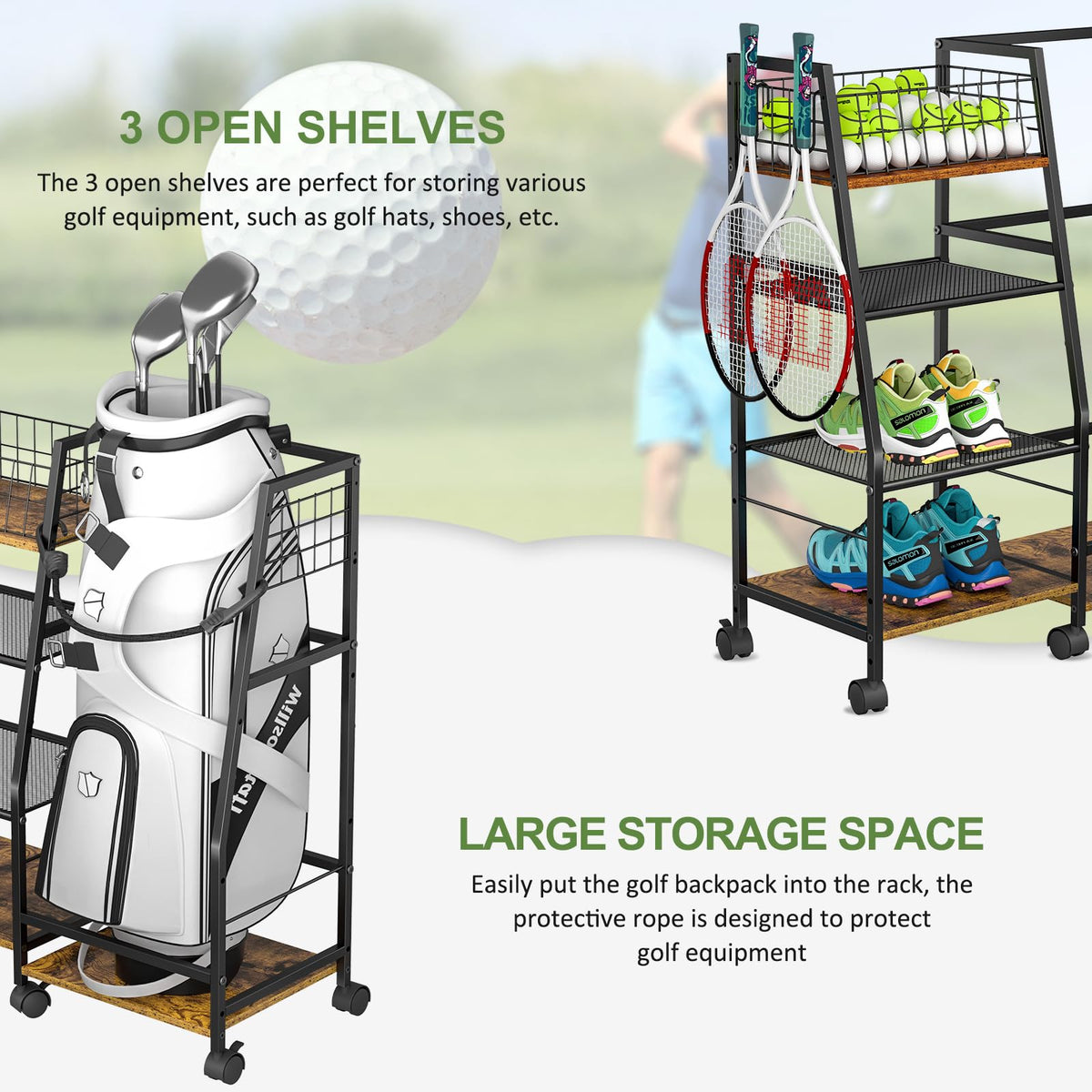 DAOUTIME golf bag rack lockable wheels enable stable placement