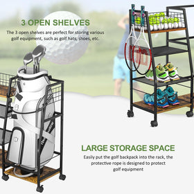DAOUTIME golf bag rack lockable wheels enable stable placement