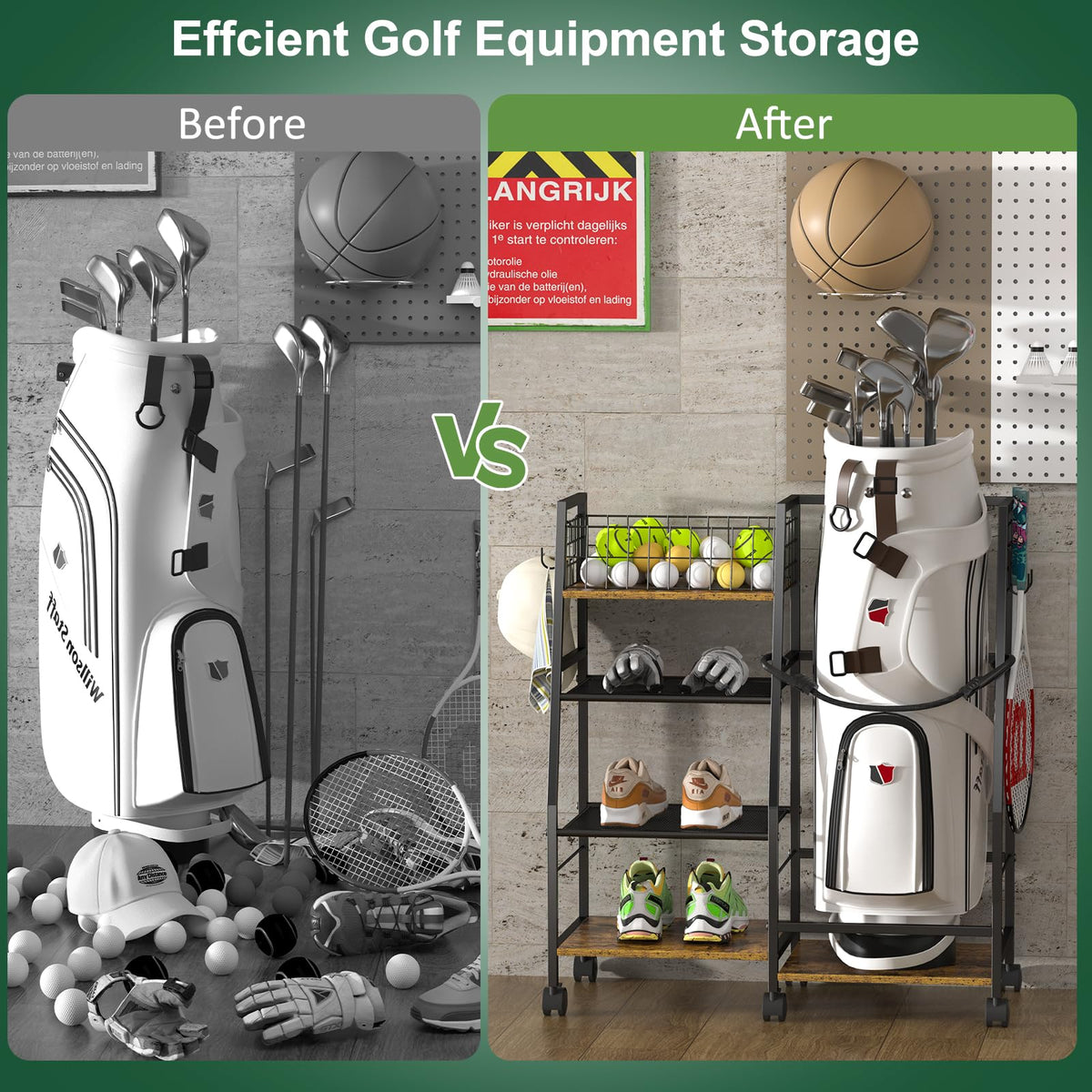 DAOUTIME golf bag rack retractable strap shelf in use