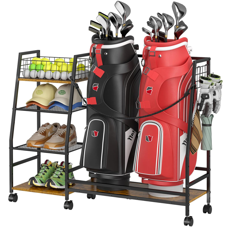 DAOUTIME golf bag storage rack top view for spacious garage organization