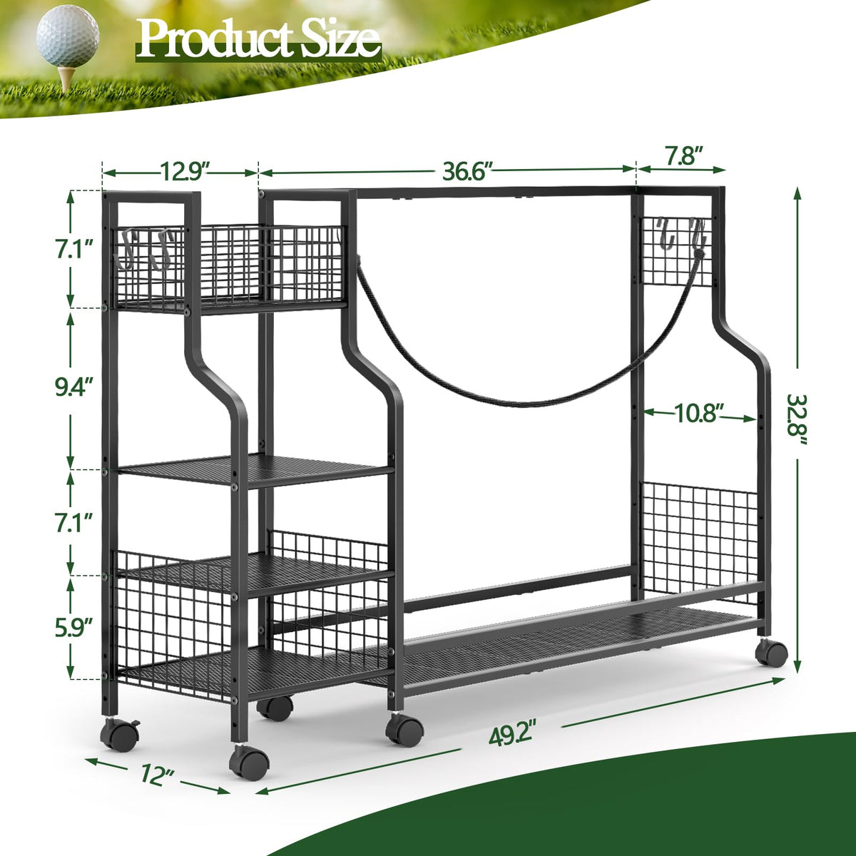 DAOUTIME durable stand supports three golf bags with sturdy construction.
