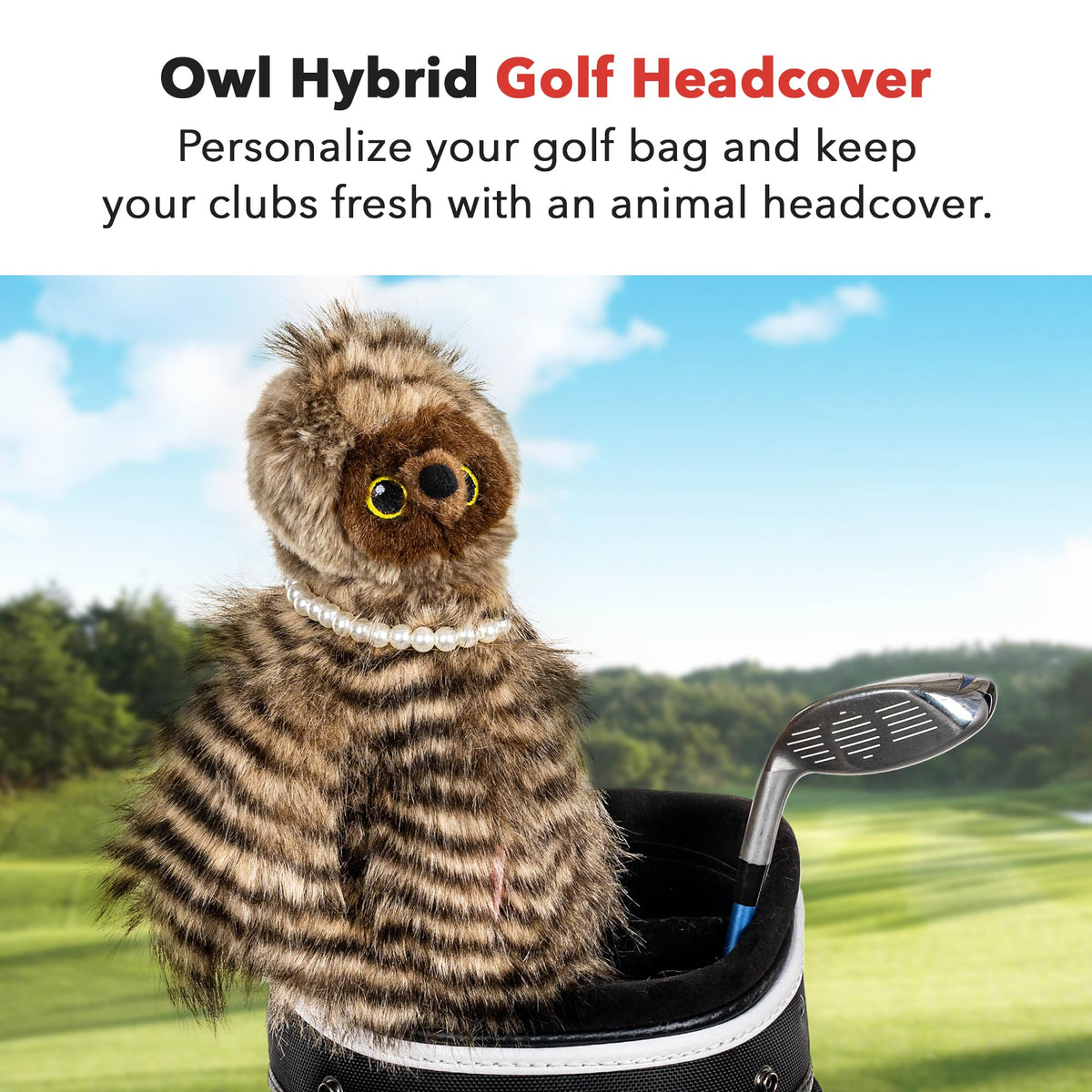 Close-up shows sun-resistant fur on Daphne's Owl Hybrid Headcover.