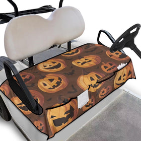 Darisoco Halloween pumpkins golf cart seat cover with front pockets for quick access.