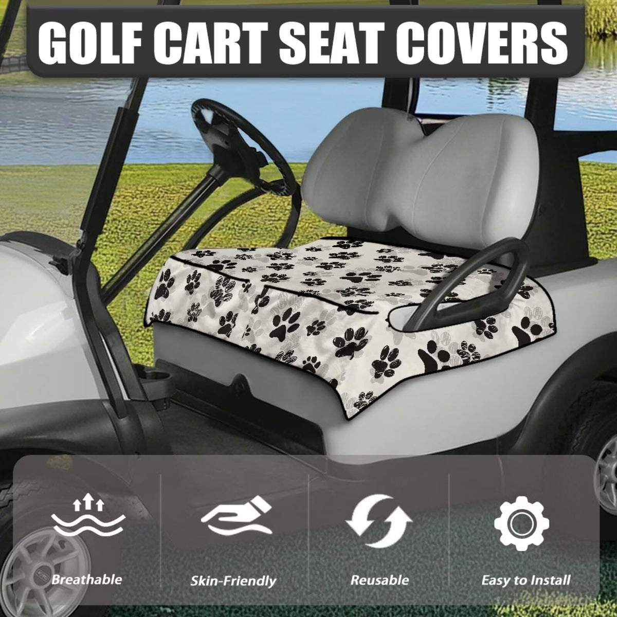 Darisoco Black Dog Paw seat cover demonstrates universal two-person fit.