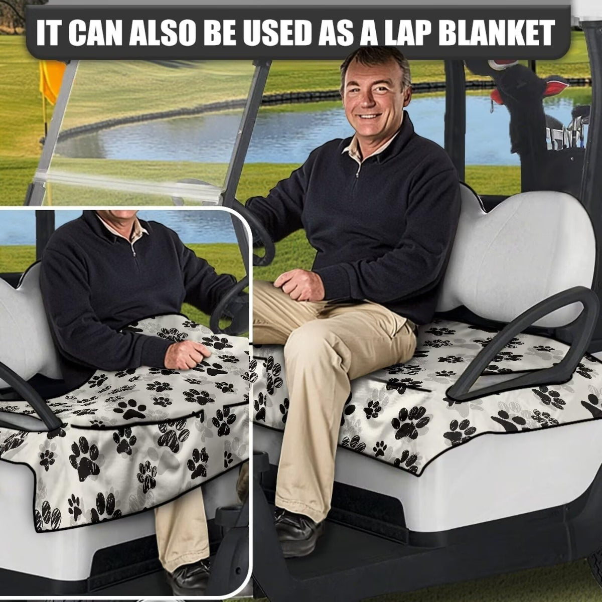 Darisoco seat blanket provides seasonal comfort for golf sessions.