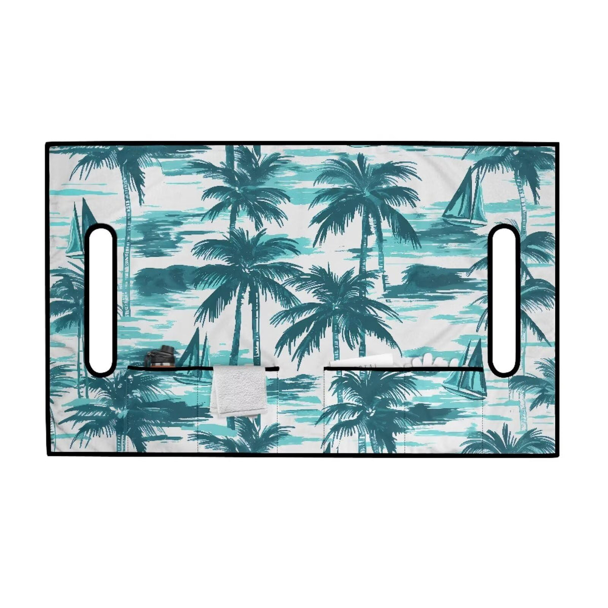 Darisoco blue palm golf cart seat cover on a standard two-person cart.